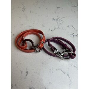 Lia Sophia "Wrap Star" Silver/Plum & Orange Leather Strap Wrap Bracelet Set